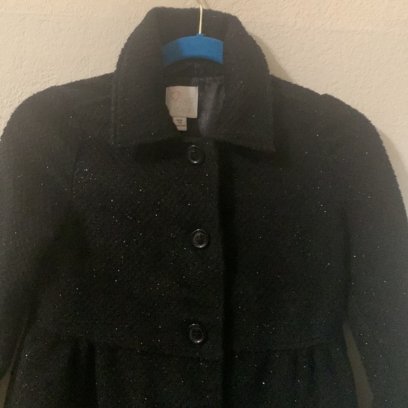 The Children’s Place Collared Glittery Pea Coat for Girls, Black Size Medium 7/8 - Picture 2 of 12